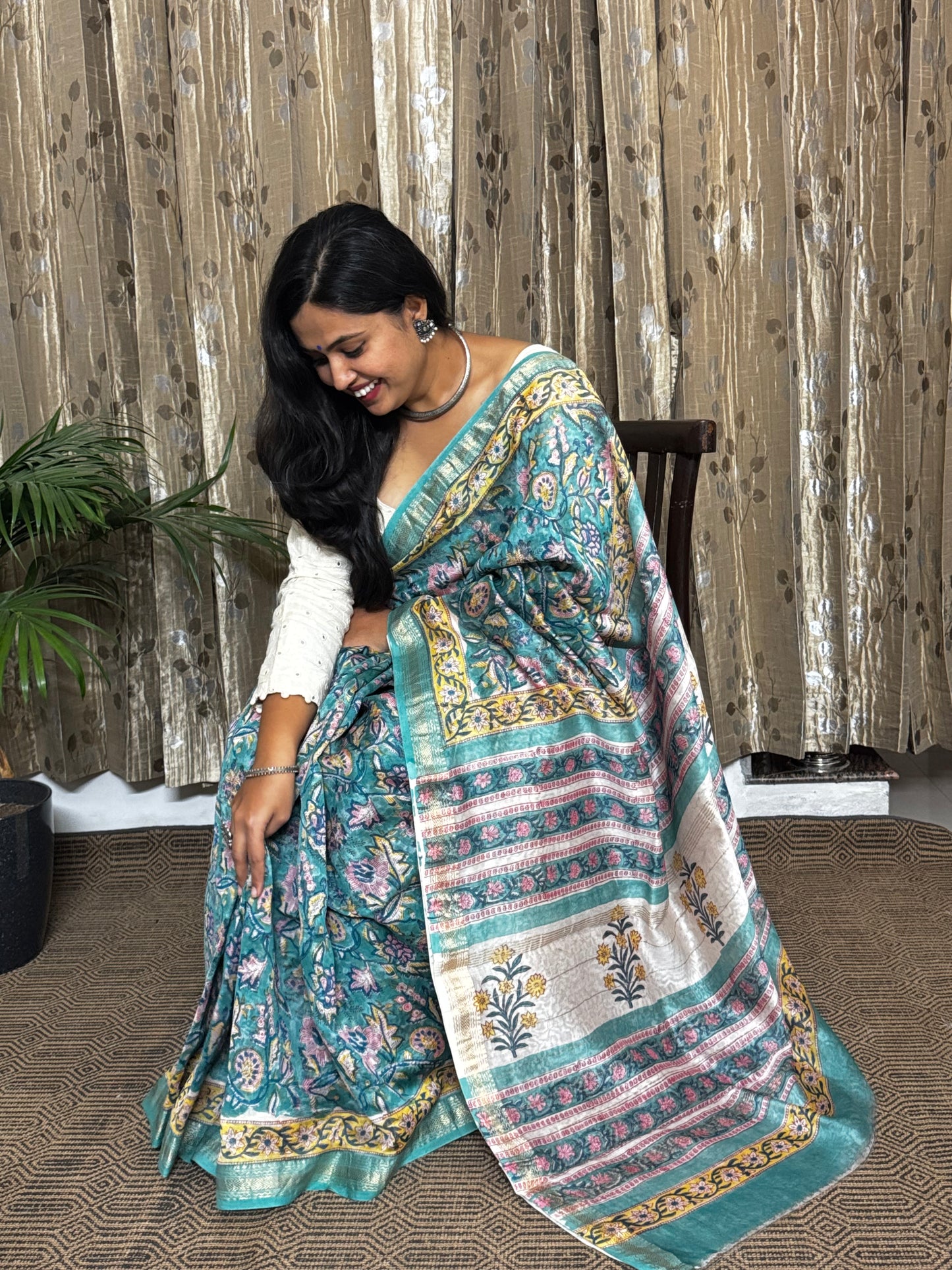 Green Maheshwari Cotton Zari Saree