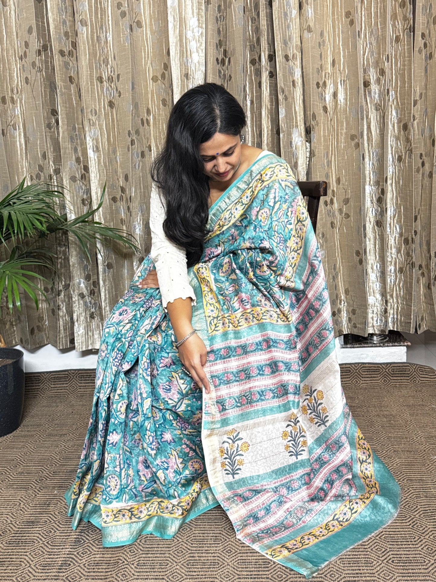 Green Maheshwari Cotton Zari Saree