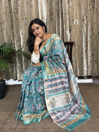 Green Maheshwari Cotton Zari Saree