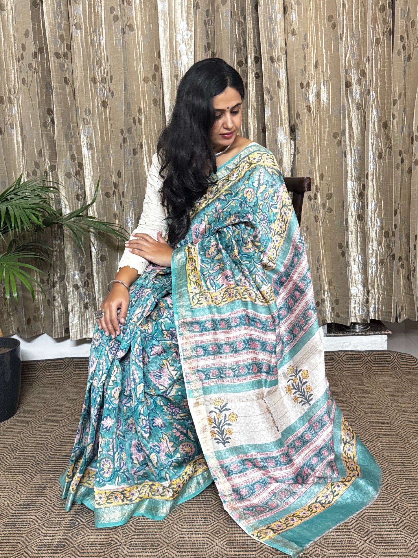 Green Maheshwari Cotton Zari Saree