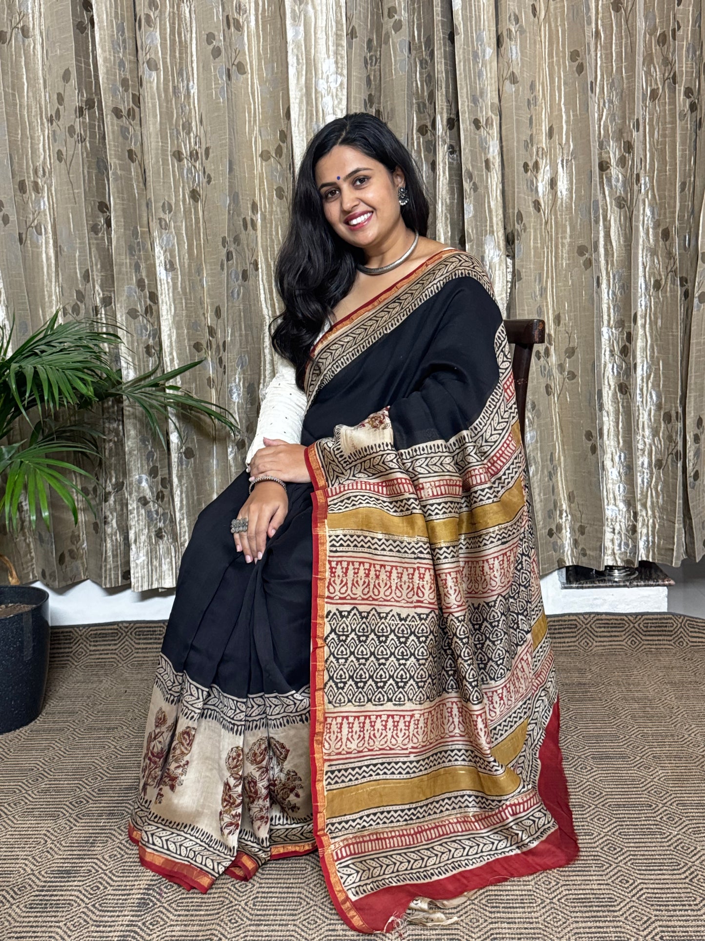 Black Chanderi Silk Cotton Saree