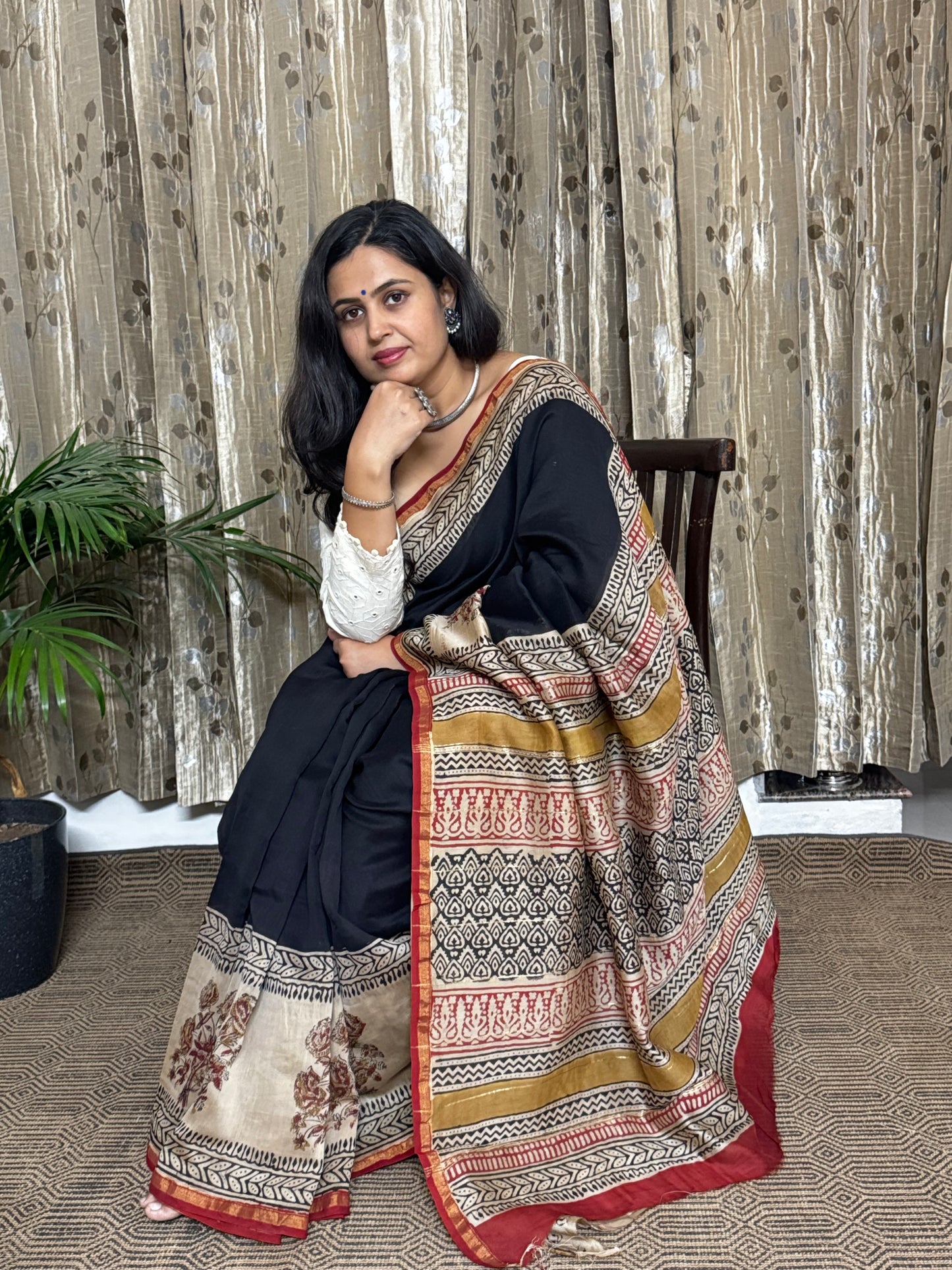 Black Chanderi Silk Cotton Saree