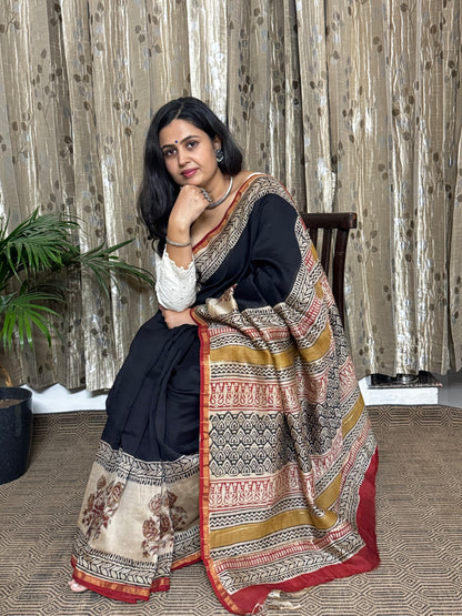 Black Chanderi Silk Cotton Saree
