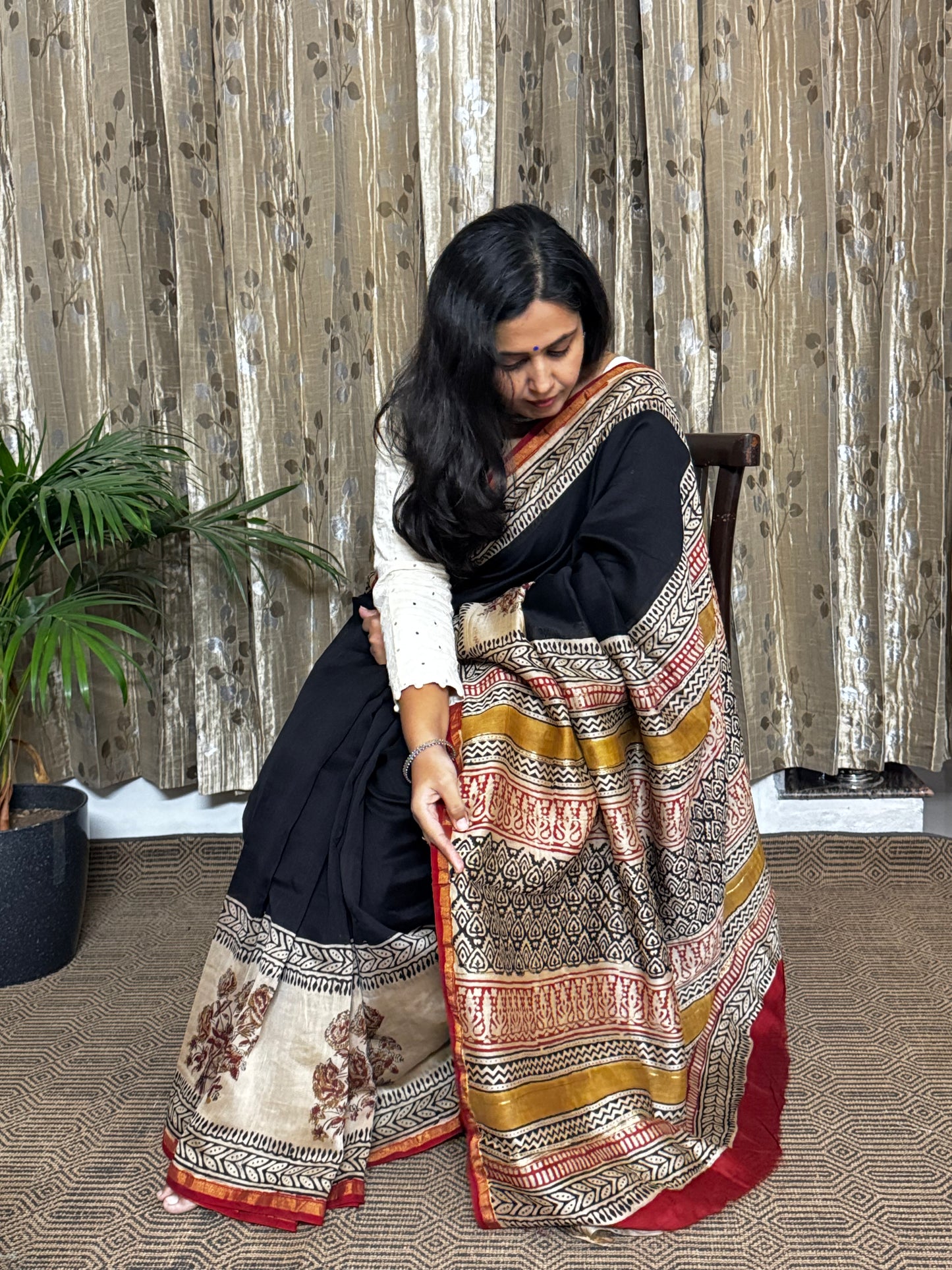 Black Chanderi Silk Cotton Saree