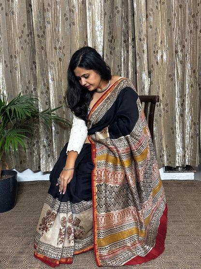 Black Chanderi Silk Cotton Saree