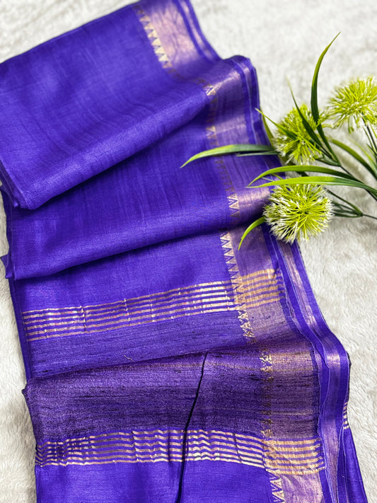 Purple Pure Tussar Moonga Silk Saree