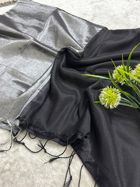 Black And Silver Shimmer Tissue Saree