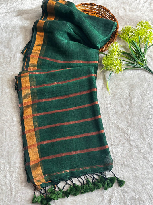 Green Linen Zari Saree