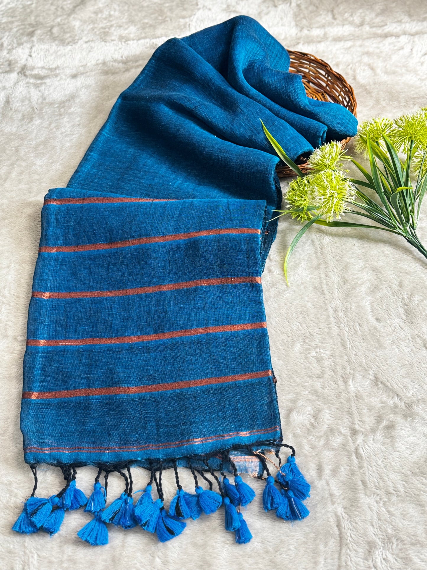 Blue Linen Zari Saree