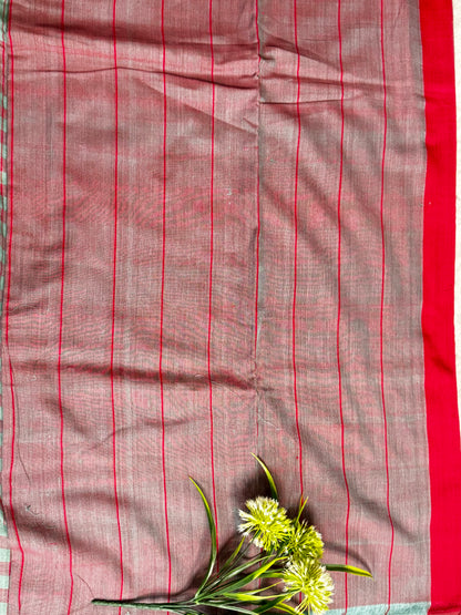 Sea Green with Red Checks Cotton Saree