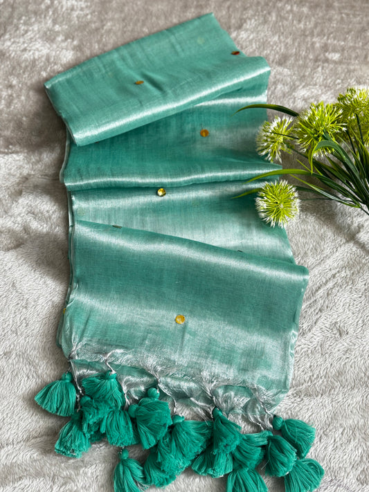 Sea Green Shimmer Tissue Saree With Chumki