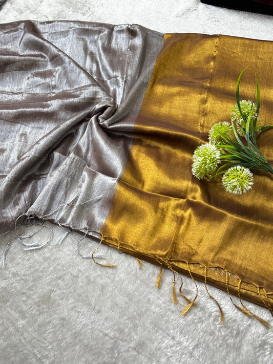 Silver and Golden Shimmer Tissue Saree