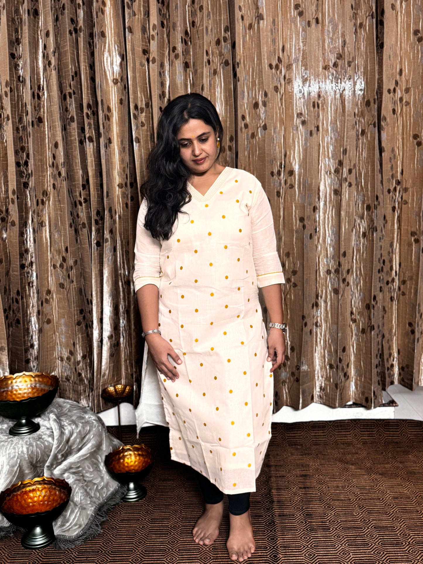 Off White Khadi Cotton Embroidery Kurta