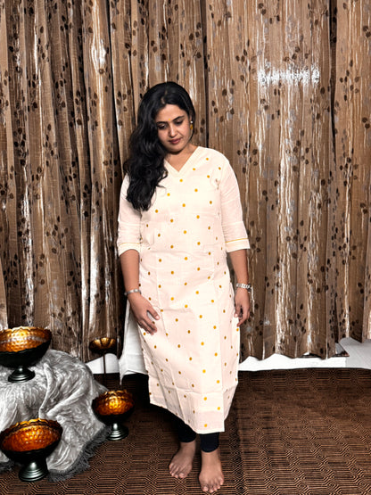 Off White Khadi Cotton Embroidery Kurta