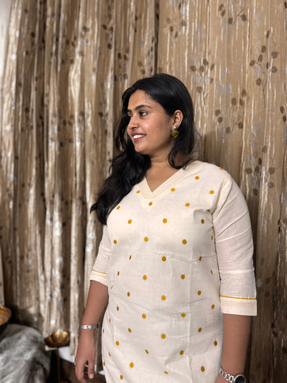 Off White Khadi Cotton Embroidery Kurta