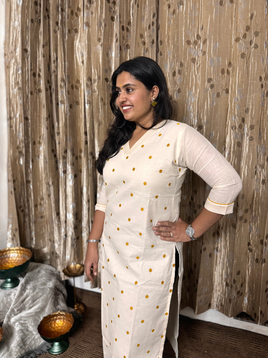 Off White Khadi Cotton Embroidery Kurta
