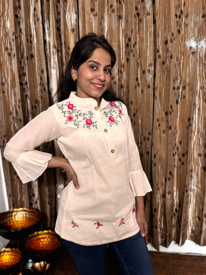 Khadi Cotton Top with Embroidery Work