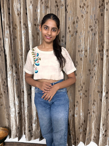 Khadi Cotton Crop Top with Embroidery Work