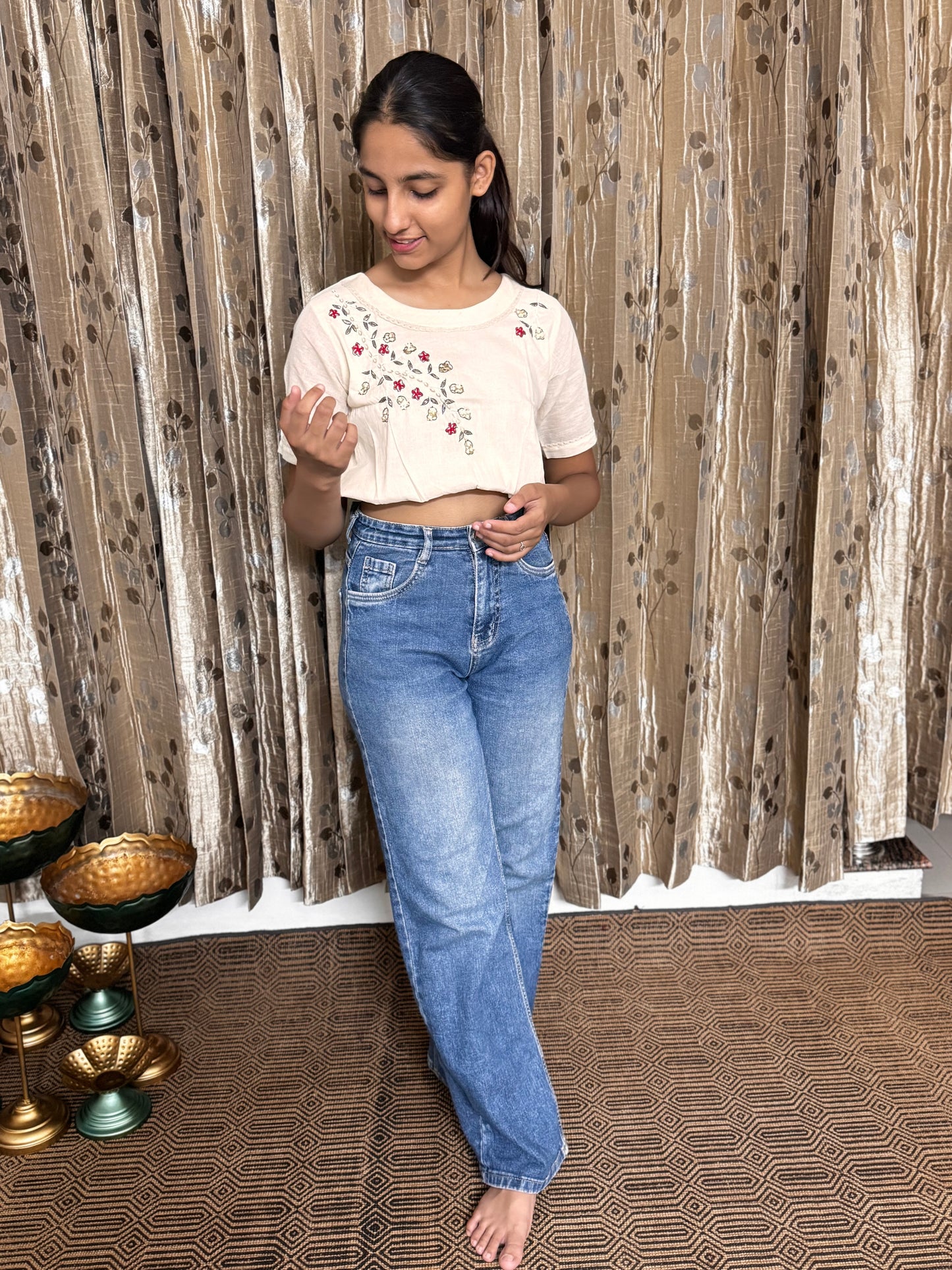Khadi Cotton Crop Top with Embroidery Work