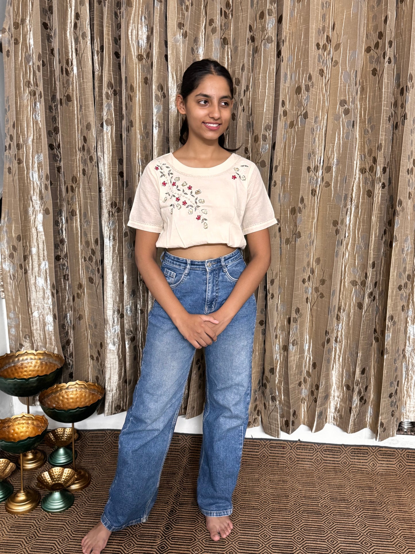 Khadi Cotton Crop Top with Embroidery Work