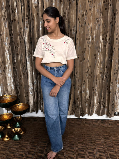 Khadi Cotton Crop Top with Embroidery Work