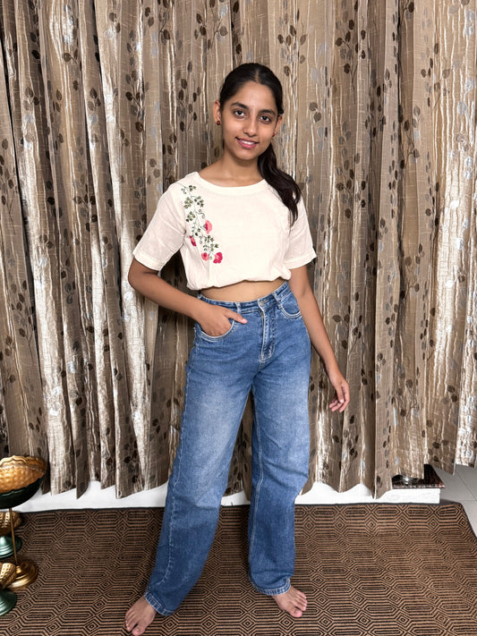 Khadi Cotton Crop Top with Embroidery Work