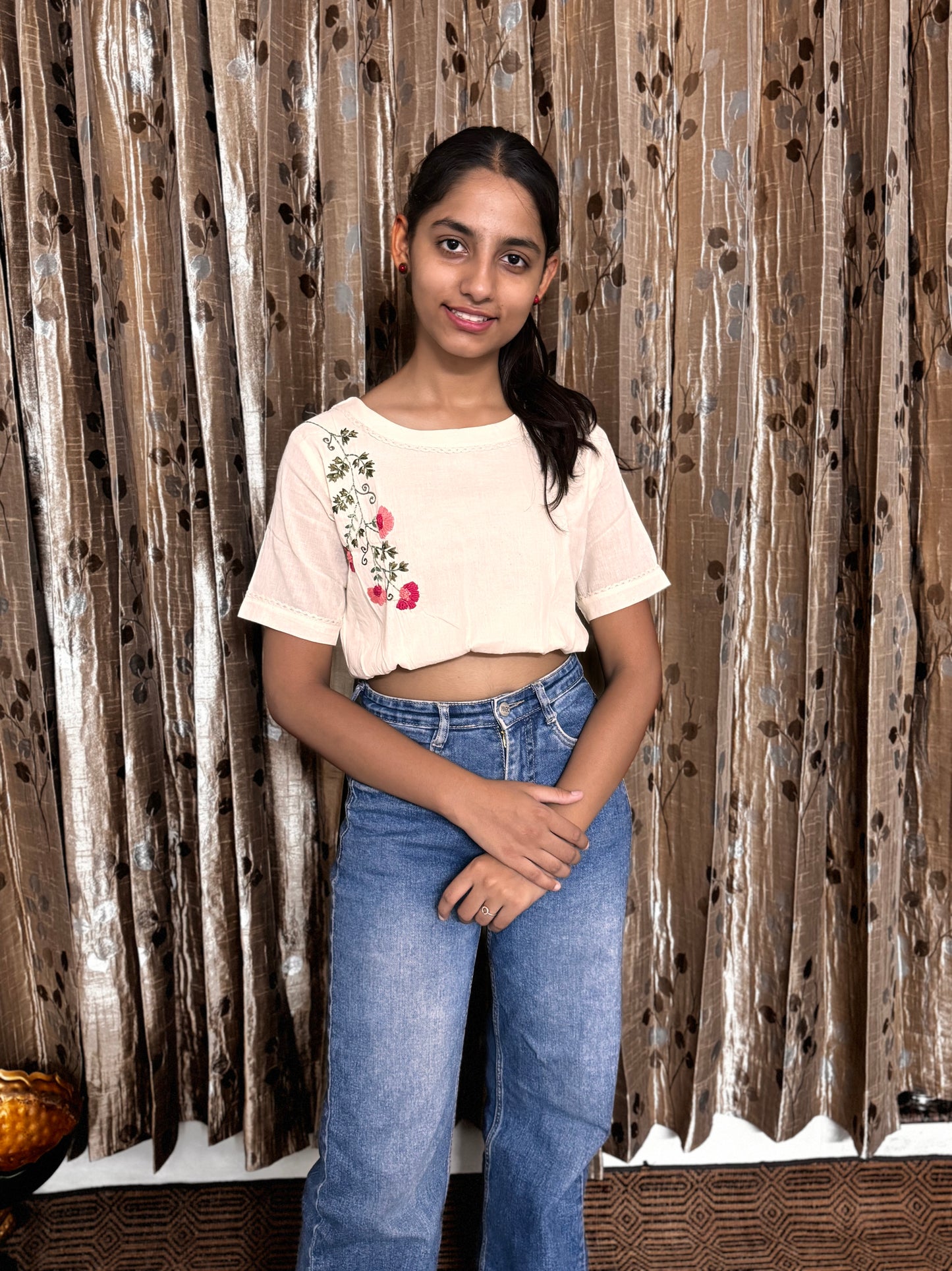 Khadi Cotton Crop Top with Embroidery Work