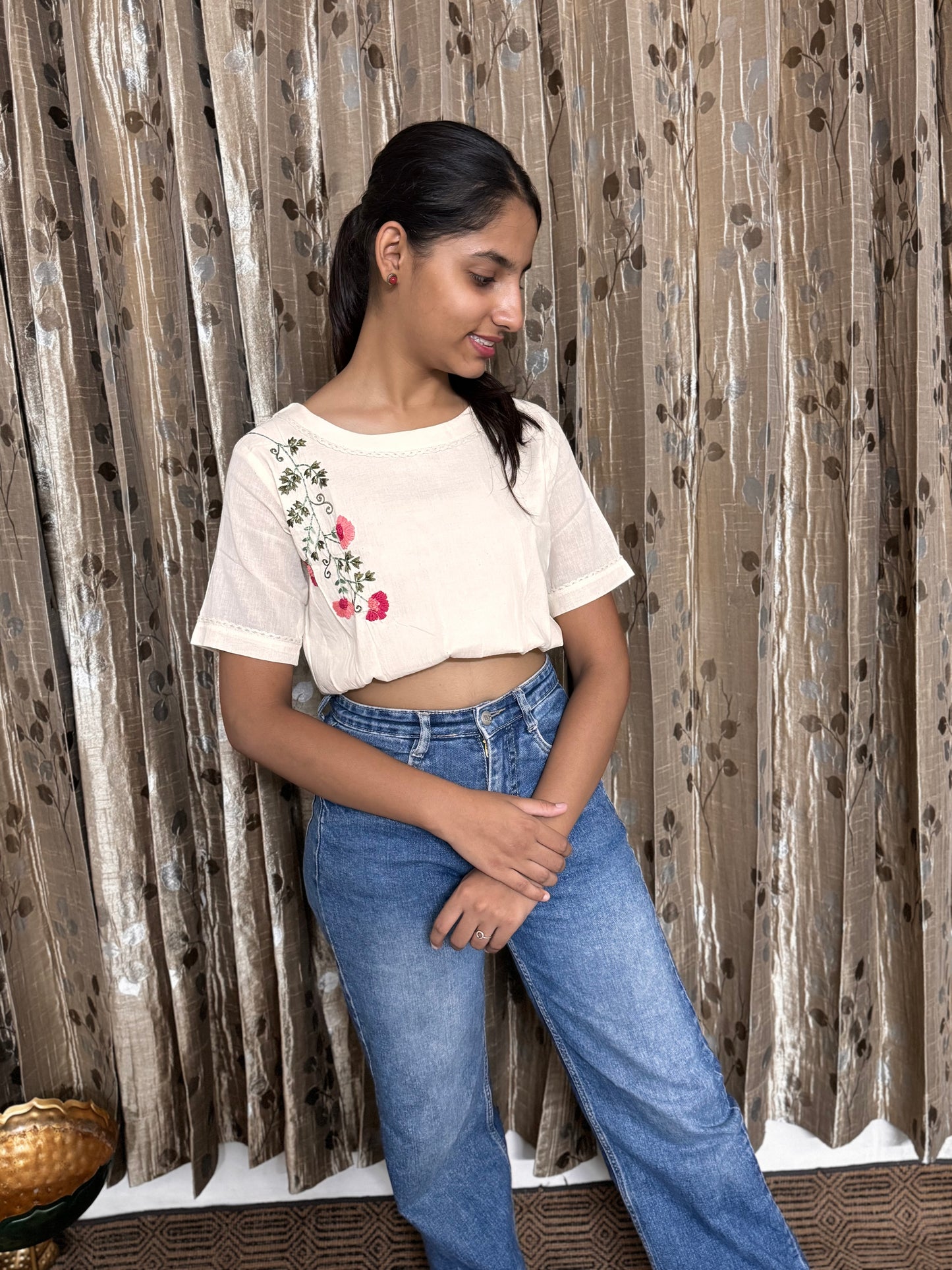 Khadi Cotton Crop Top with Embroidery Work