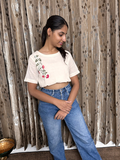 Khadi Cotton Crop Top with Embroidery Work