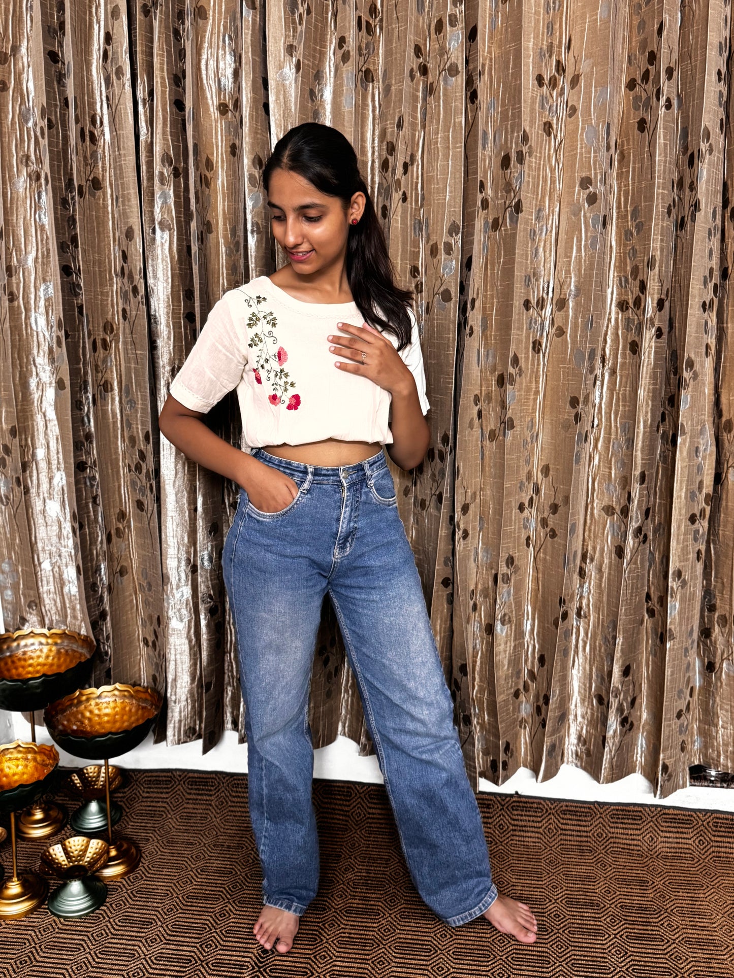 Khadi Cotton Crop Top with Embroidery Work