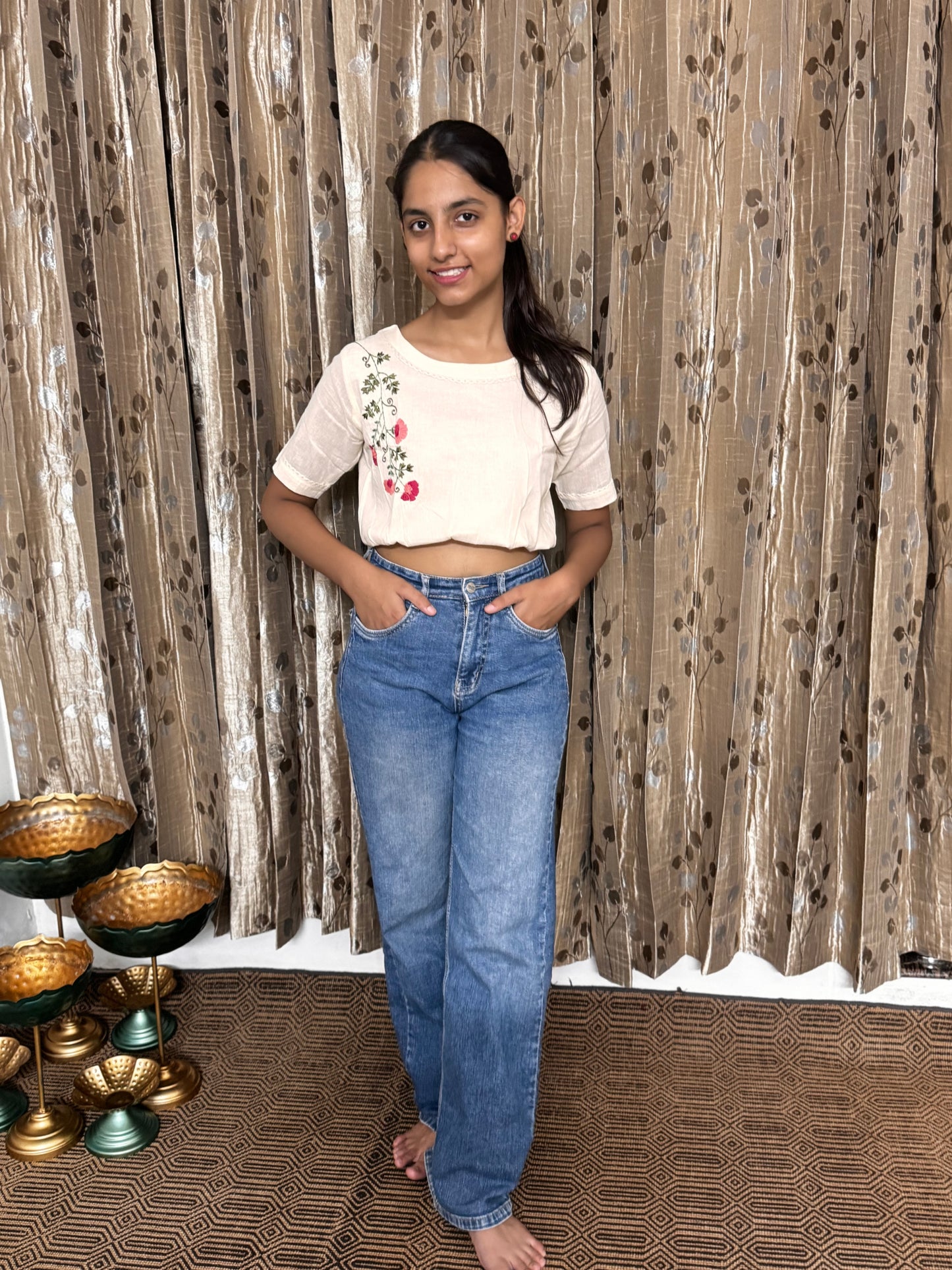 Khadi Cotton Crop Top with Embroidery Work