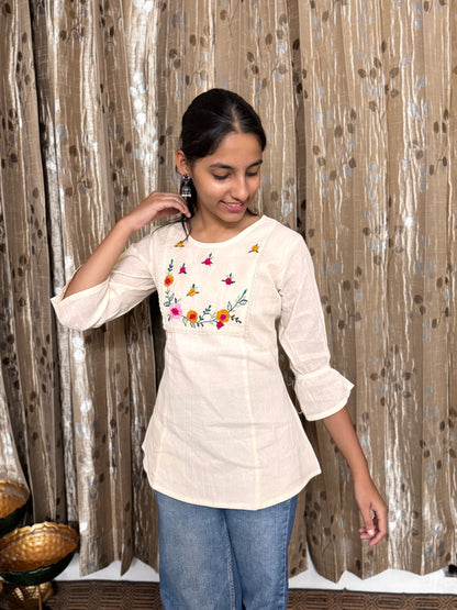Khadi Cotton Top with Hand Embroidery