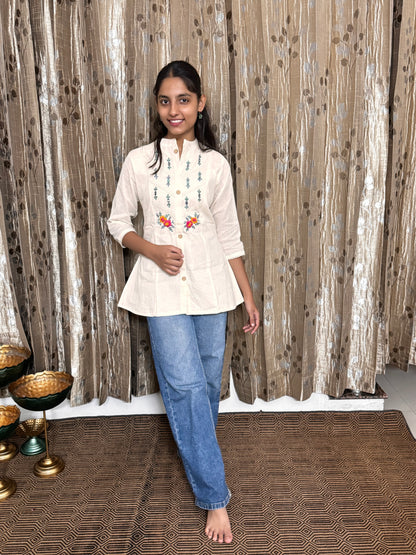 Khadi Cotton Top with Hand Embroidery
