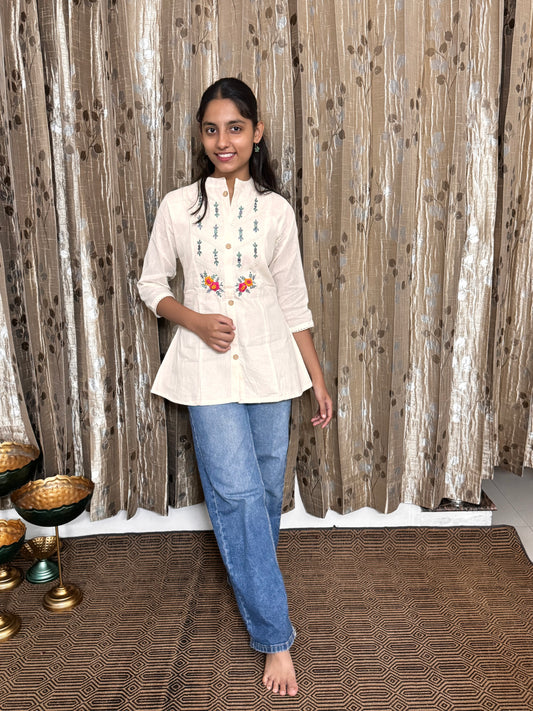 Khadi Cotton Top with Hand Embroidery