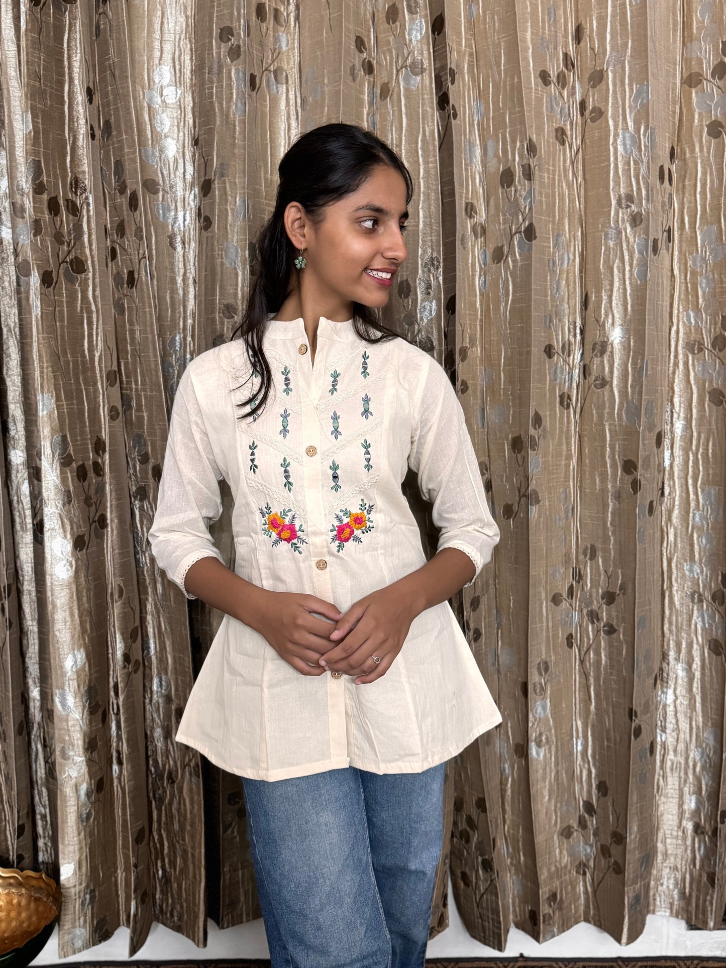 Khadi Cotton Top with Hand Embroidery