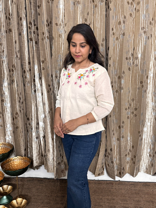 Khadi Cotton Top with Embroidery Work