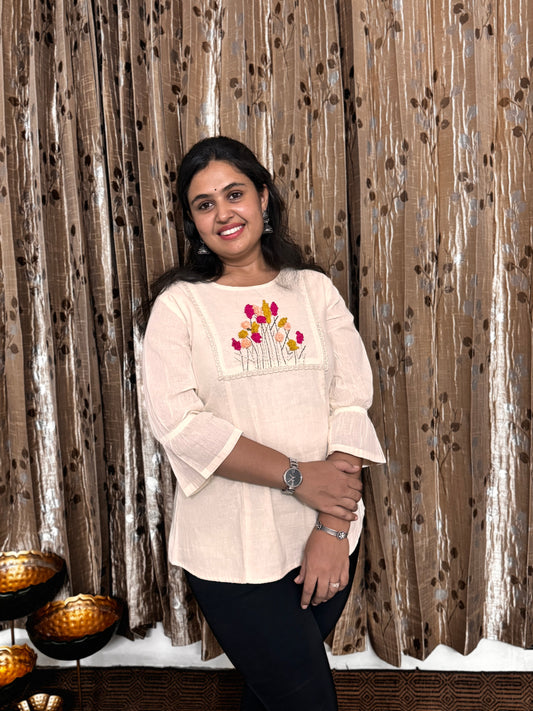 Khadi Cotton Top with Embroidery Work