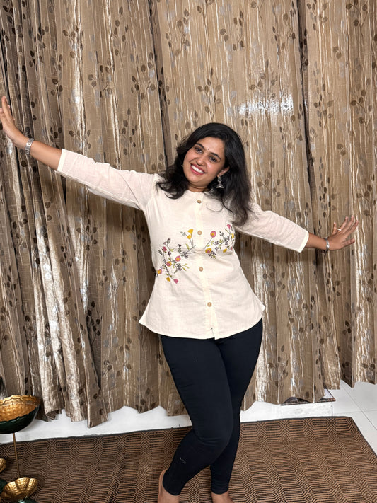Khadi Cotton Top with Hand Embroidery