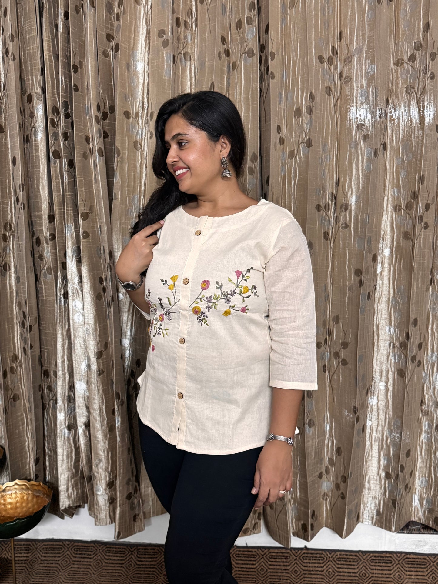 Khadi Cotton Top with Hand Embroidery