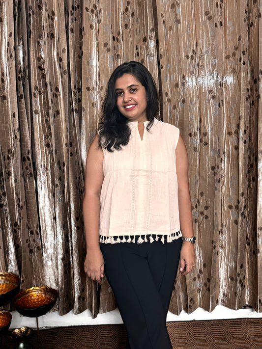 Khadi Cotton Embroidered Sleeveless Top