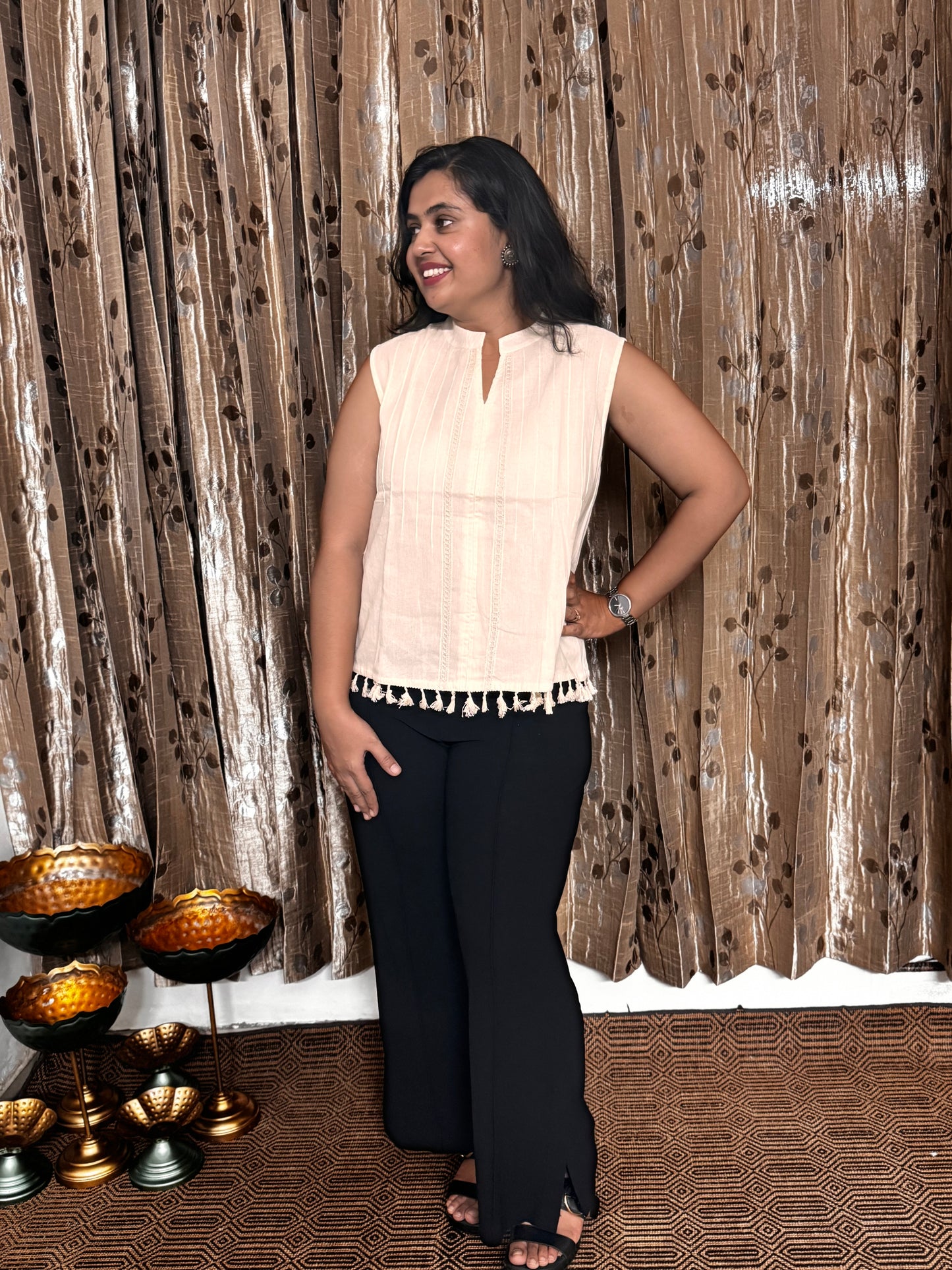 Khadi Cotton Embroidered Sleeveless Top