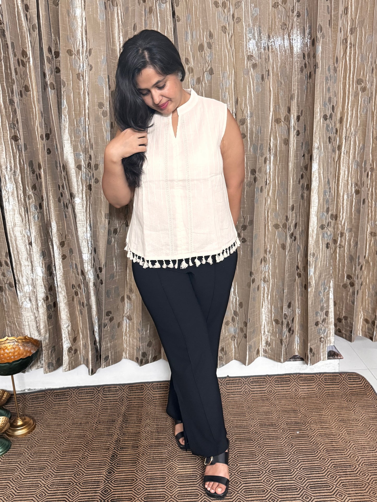 Khadi Cotton Embroidered Sleeveless Top