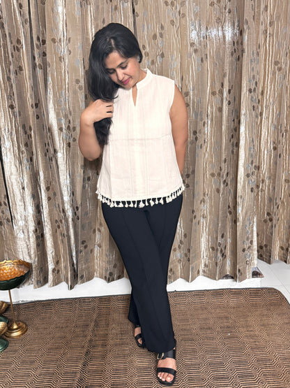 Khadi Cotton Embroidered Sleeveless Top