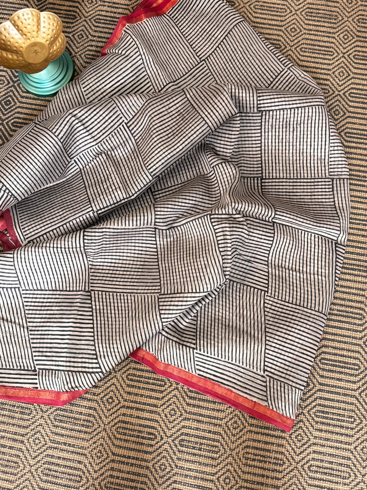 Box and Stripes Chanderi Silk Cotton Saree