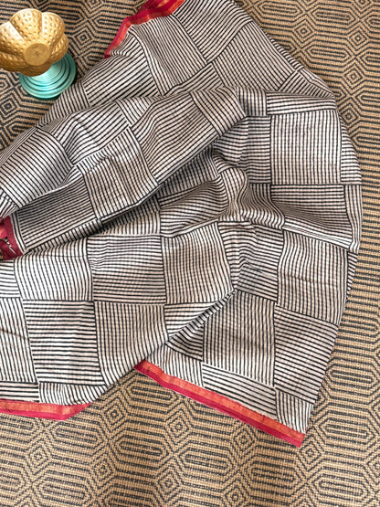 Box and Stripes Chanderi Silk Cotton Saree
