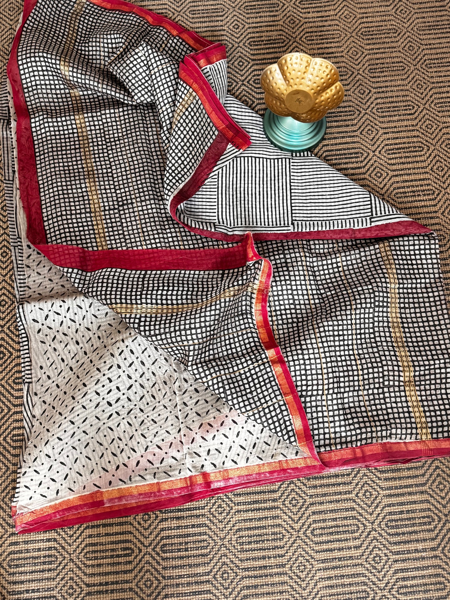 Box and Stripes Chanderi Silk Cotton Saree