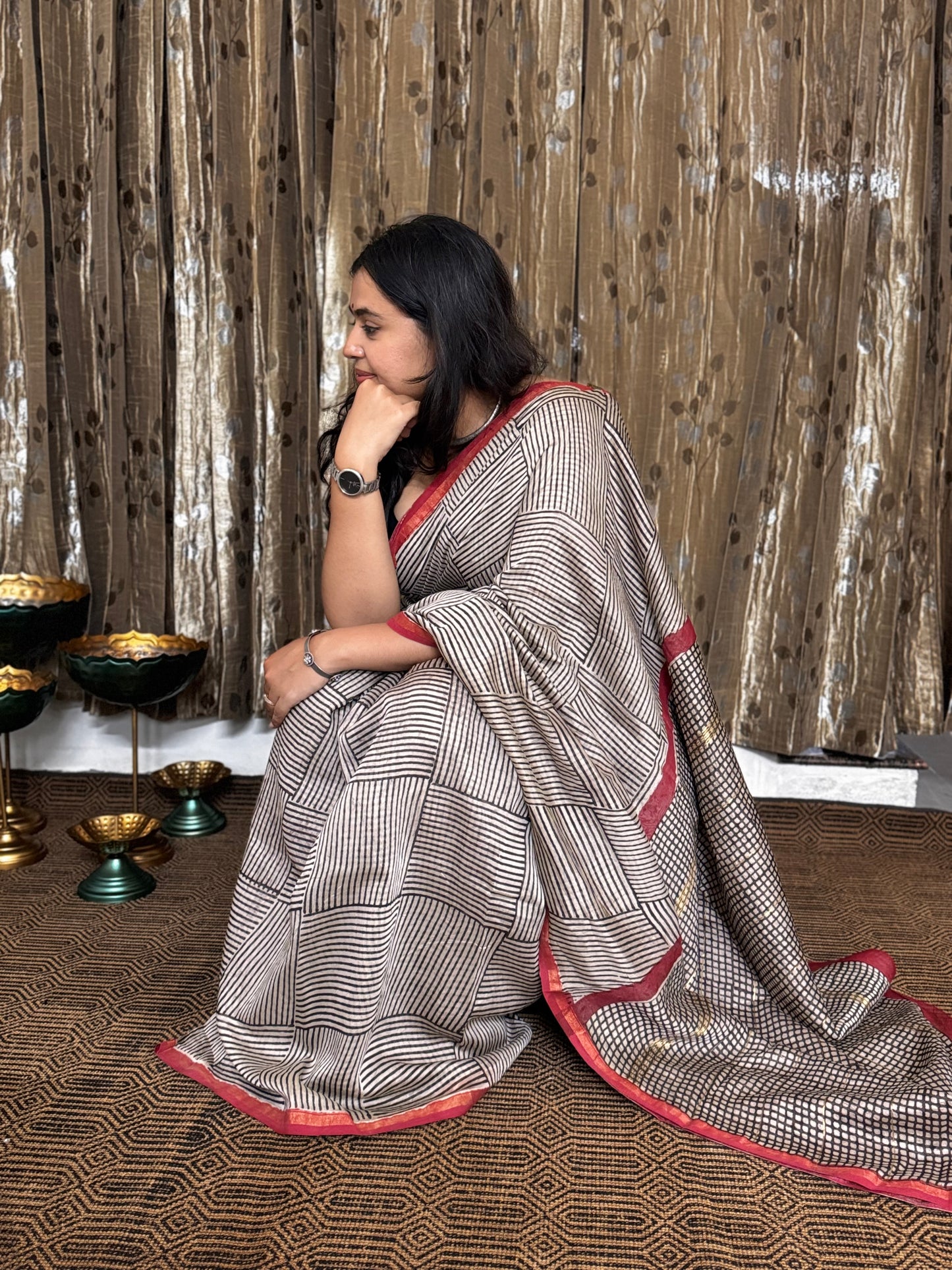 Box and Stripes Chanderi Silk Cotton Saree