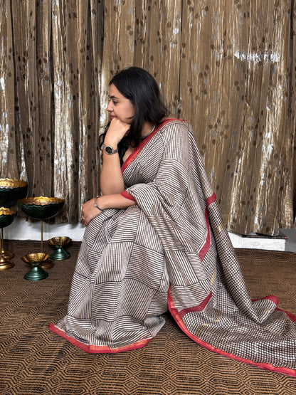 Box and Stripes Chanderi Silk Cotton Saree