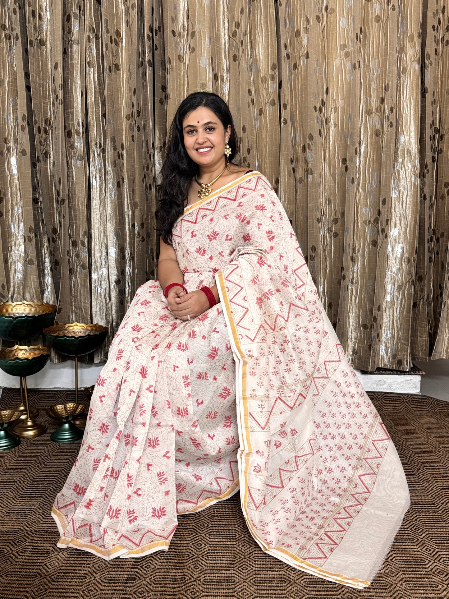 Off White Chanderi Silk Cotton Saree
