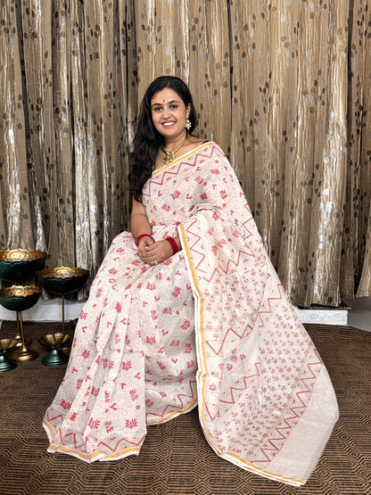 Off White Chanderi Silk Cotton Saree